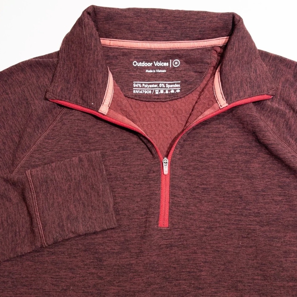 Outdoor Voices women Medium 1/4 Zip Red Marl Fleece Lined pullover EUC